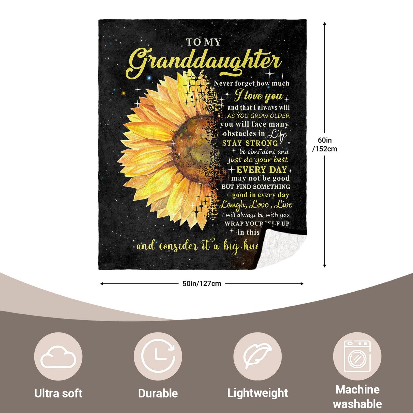 KJACGAD Granddaughter Gifts from Grandma, Birthday Gifts for Granddaughter, Granddaughter Gifts, Granddaughter Gifts from Grandparents Throw Blankets 60" x 50"