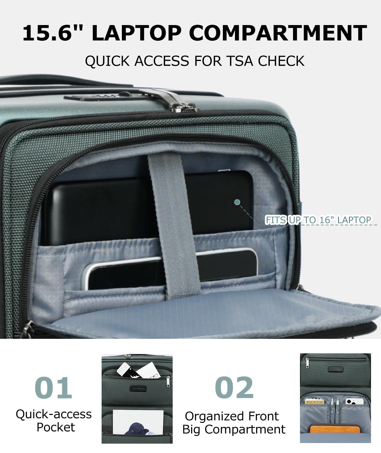 EMPSIGN Carry On Luggage 22x14x9 Airline Approved, Top Opening Expandable Suitcase with Spinner Wheels, 20 Inch Hard Shell Carry-On with TSA Lock & USB Port for Business Travel, Dark Green
