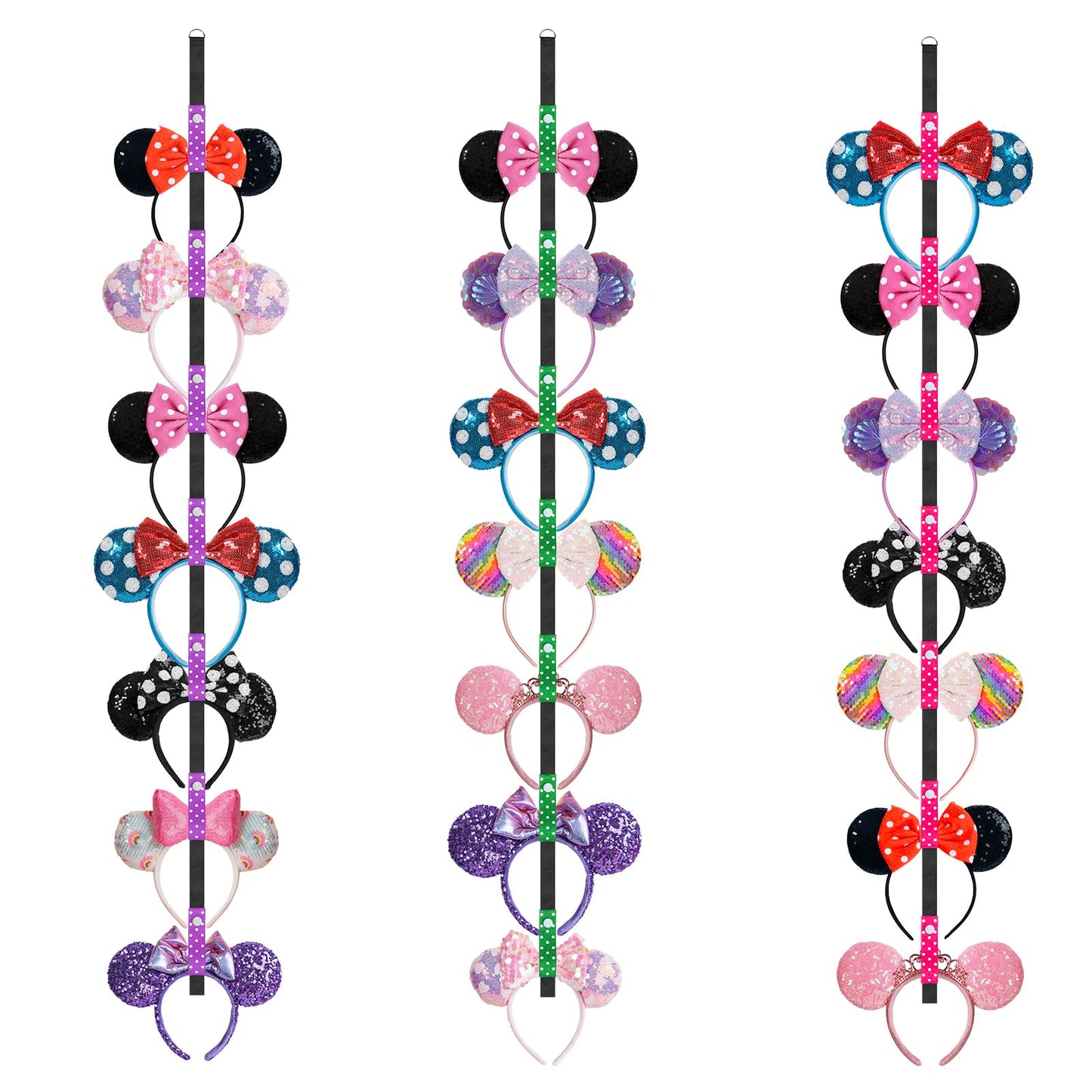 3 Pcs Mouse Ears Holder, Mouse Ear Headband Holder Organizer, Headband Storage Display Stand, Hanging Hair Accessory Rack for Gi