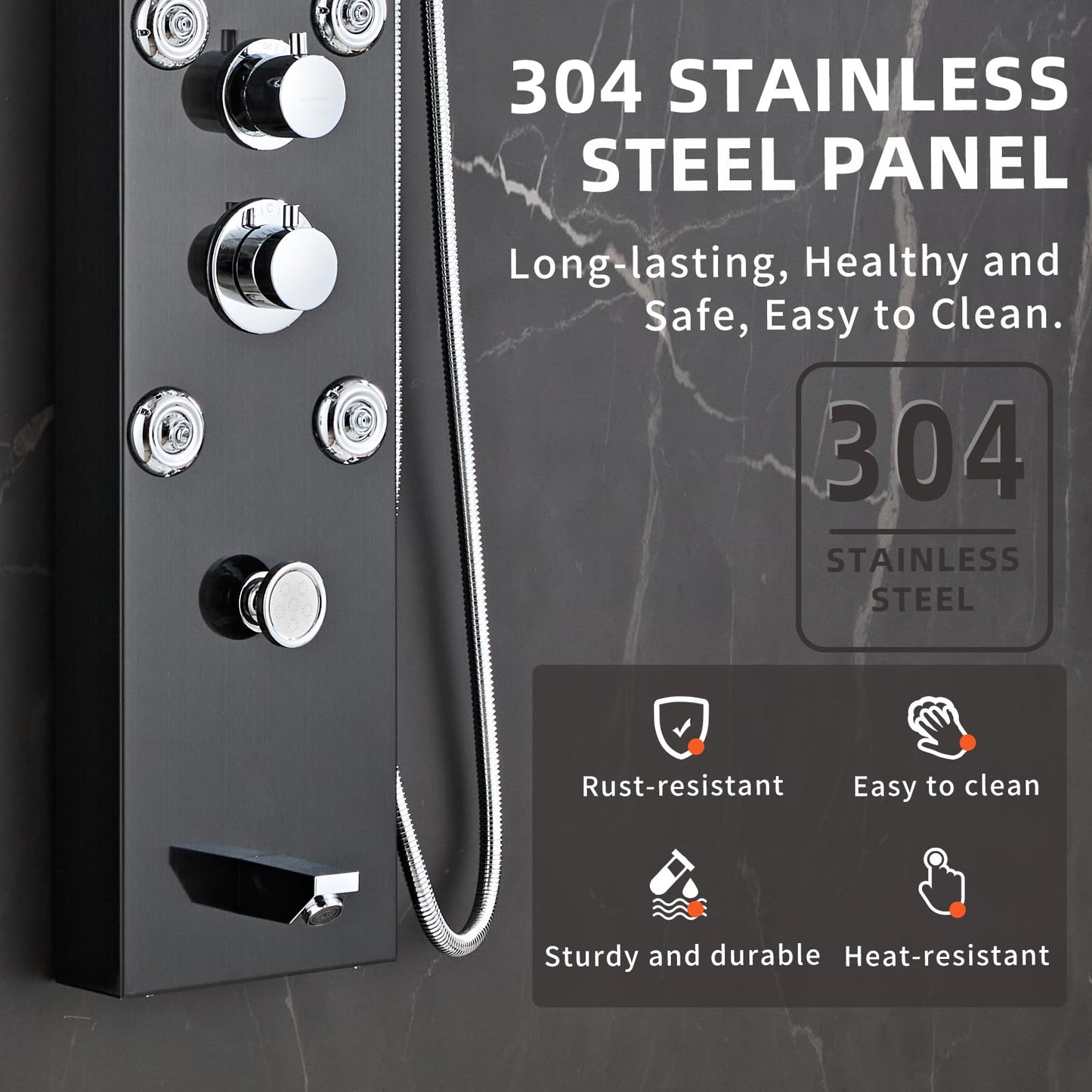 HSYLYPA Shower Panel Tower System Shower Panel Tower with Powerful Body Jets, Rainfall, Waterfall,Handheld and Tub Spout,Stainless Steel LED Shower Column - Brushed Black