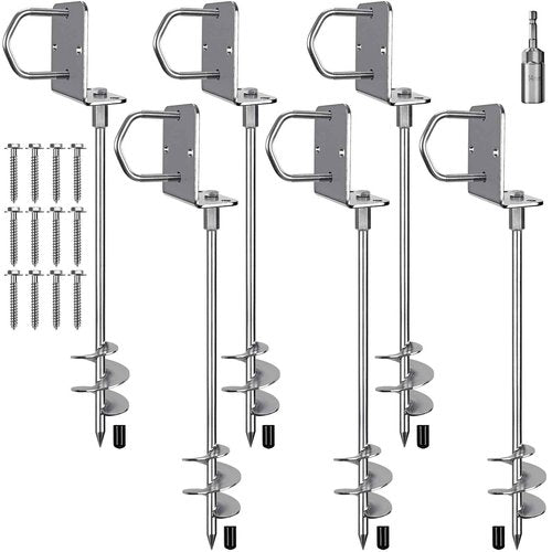 Insaga Multi-Purpose Trampoline Stakes, 3'' Wider Spiral Ground Anchors, Fully Welded Mobile Home Anchors Heavy Duty for Shed, Swing Sets, Carports and More,18'' Set of 6