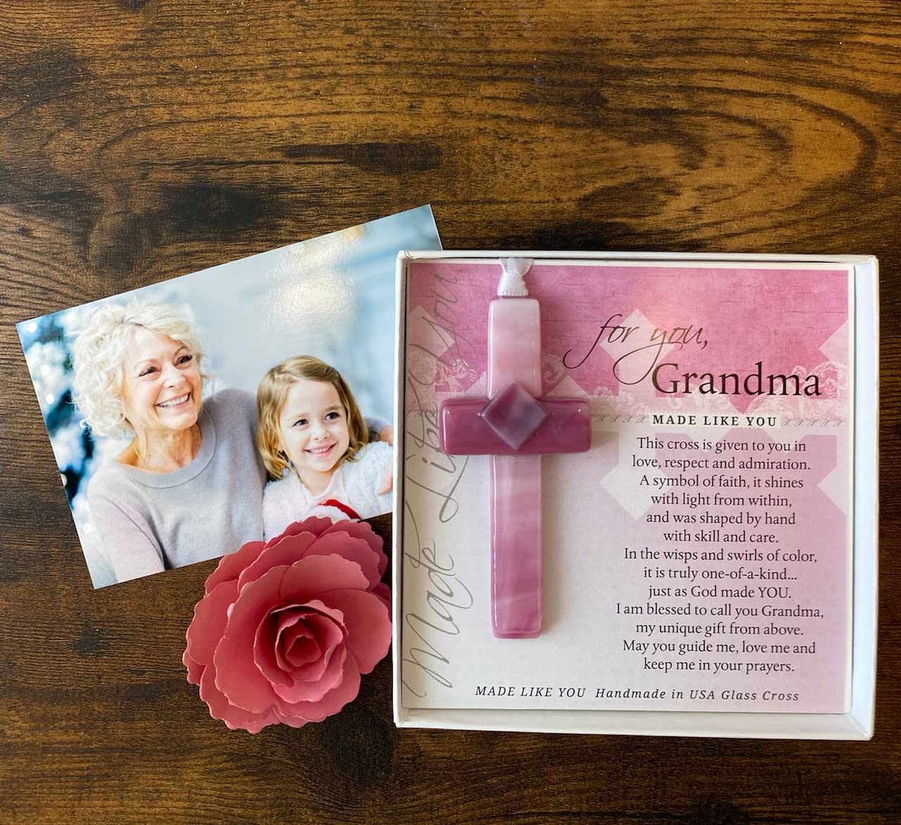 Sentimental Gift for Grandma from Granddaughter/Grandson - Handmade in USA Glass Cross and Grandma Poem - Gift for Grandmother for Mother's Day/Christmas/Birthday- Christian Gift for Grandma