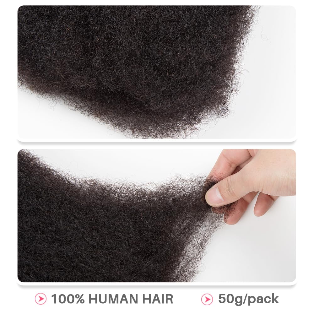 QUEEN VIRGIN REMY Afro Kinky Human Hair for Dreadlock Extensions, 16 Inch, Natural Black, 50g, Ideal for Locs and Braiding