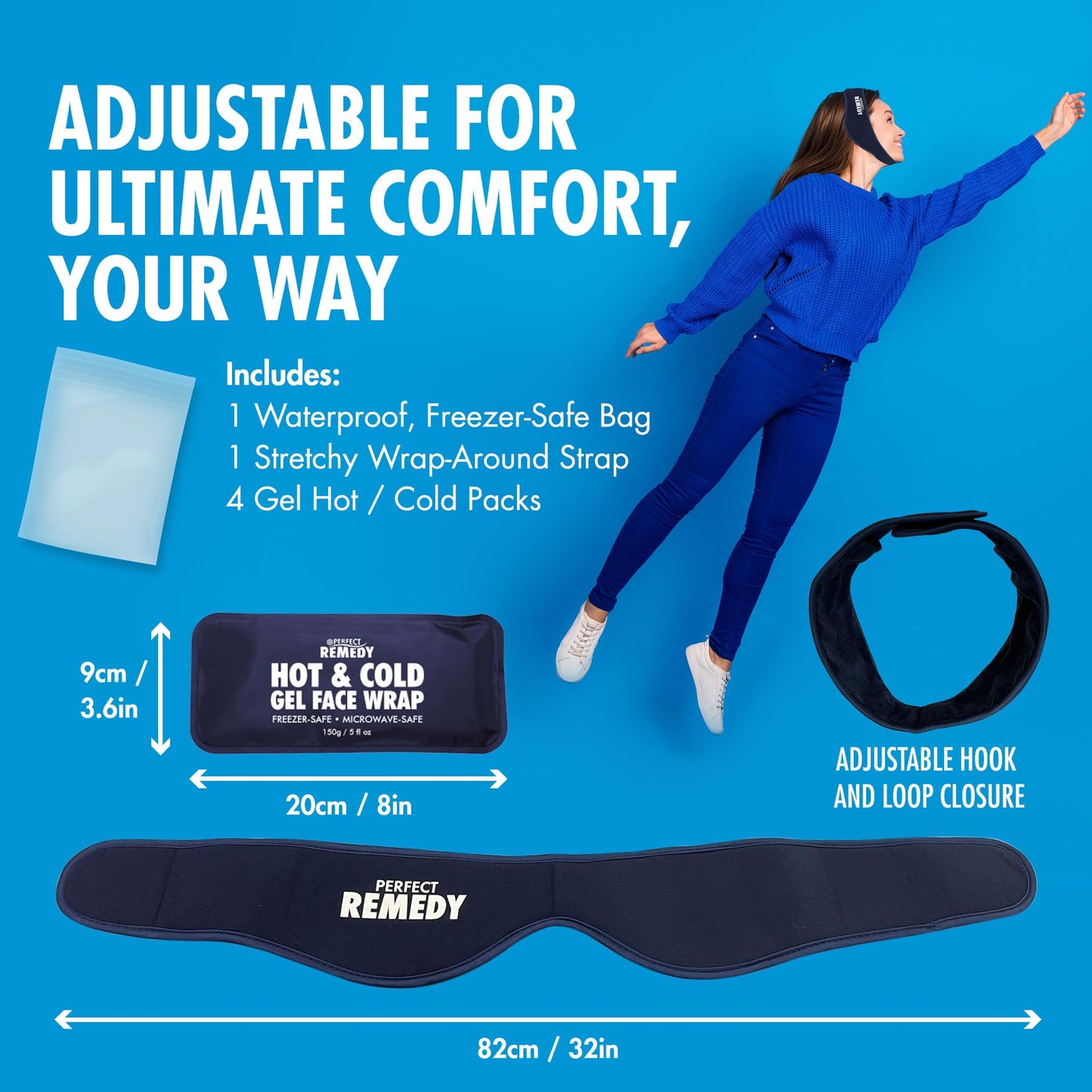 Perfect Remedy Wisdom Teeth Ice Pack Head Wrap - Reusable Cold Compress Aid for TMJ, Jaw Pain, Wisdom Teeth Recovery, Tooth Pain & Face Swelling Conditions - Adjustable Head Wrap for Max Comfort