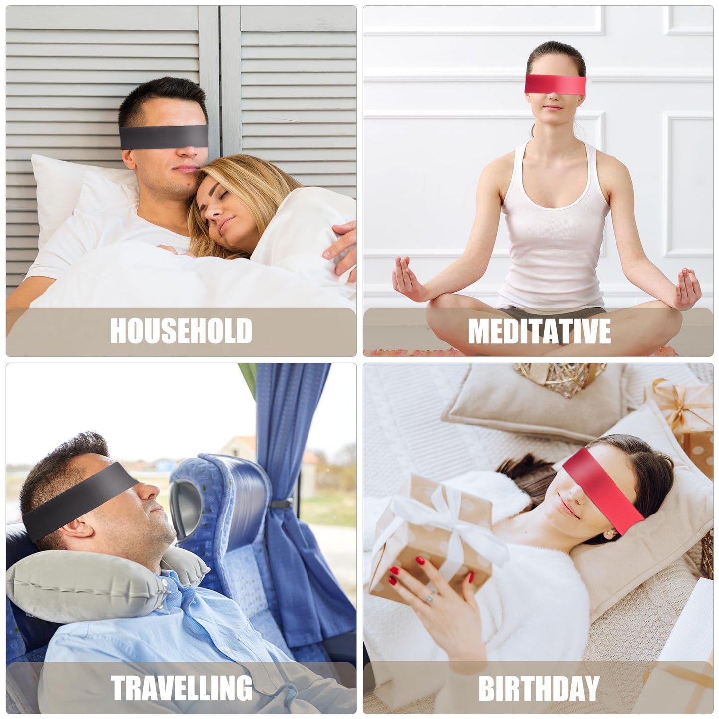 2 Pcs Satin Eye Mask for Sleeping - Silk Blindfold for Women & Men - Adults Couples Blindfold Scarf - Sleep Eye Cover for Travel Nap Meditation - Valentine Gift - 150cm/59inch (Black + Red)