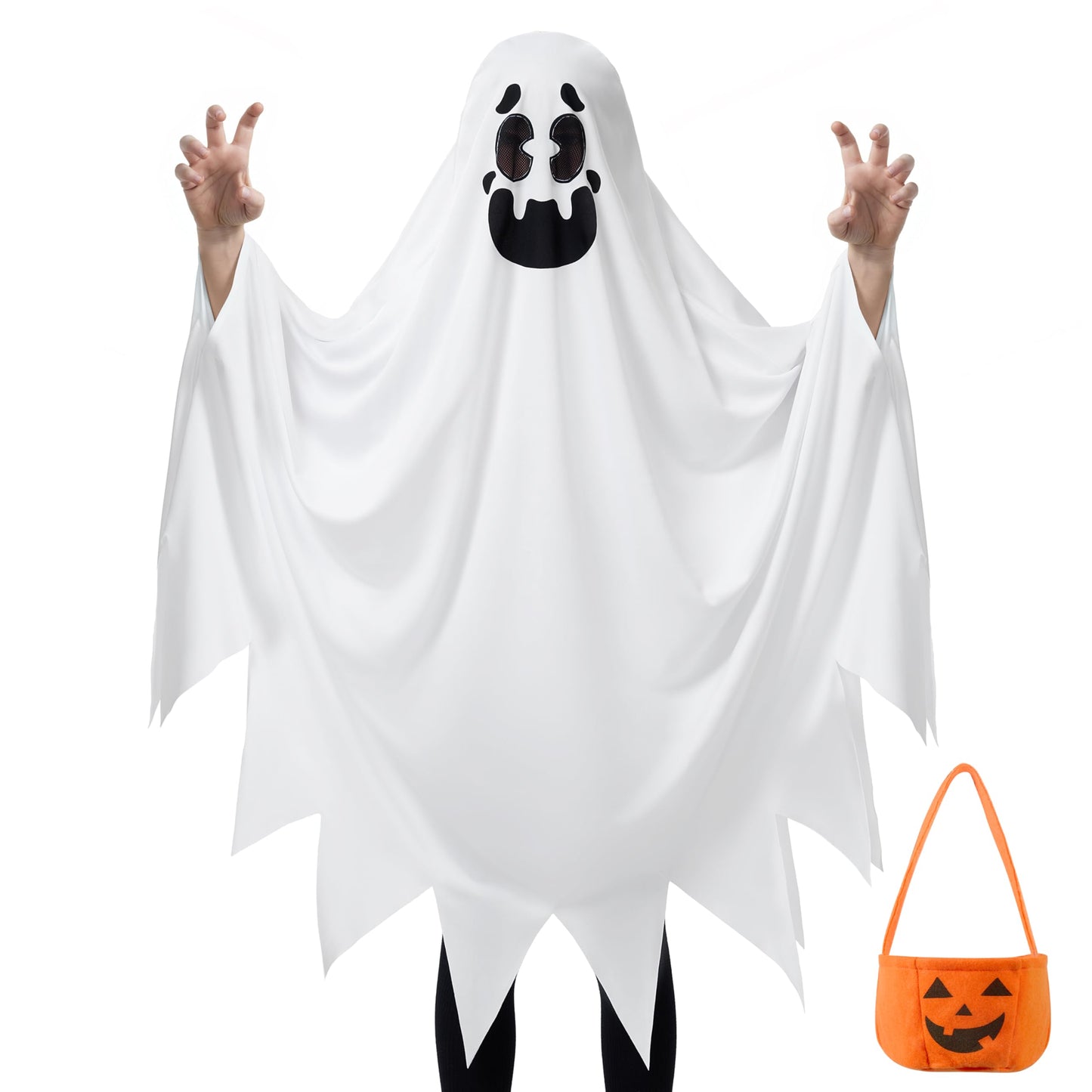 Spooktacular Creations Ghost Costume for Kids with Pumpkin Basket, Scary Halloween Costume for Boys, Toddler Ghost Costumes for Halloween (Toddler(3-4yr))