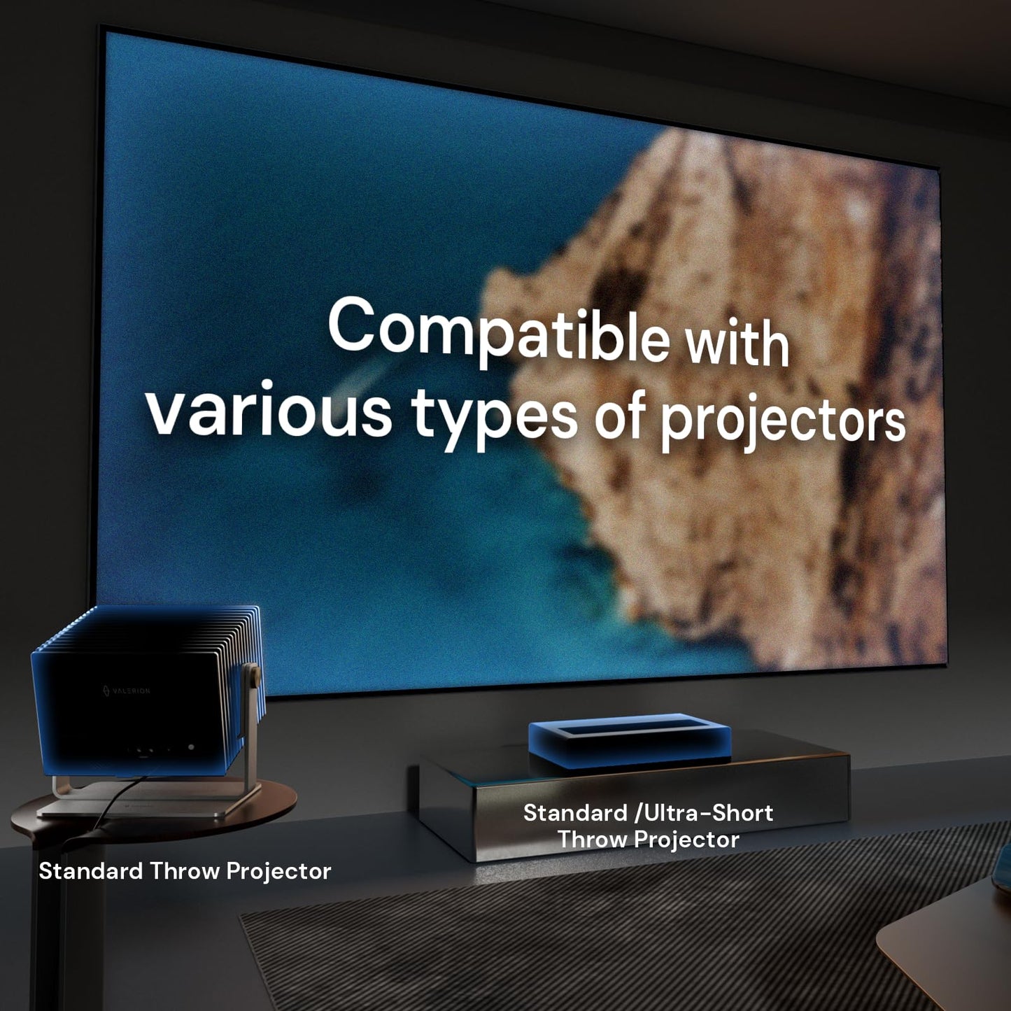 Valerion 135-inch Fixed Frame Projector Screen, 1.3 dB Gain, 80% PQE, 4K/8K Ultra HD, 3D Wall Mount Projector Screen, Works with Long Throw, Short Throw & Ultra Short Throw Projectors