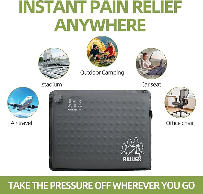 RWUSX Inflatable Stadium Seat Cushion, Portable Self Inflating Outdoor Seat Cushion for Stadium, Airplane, Travel, Camping, Car & Office