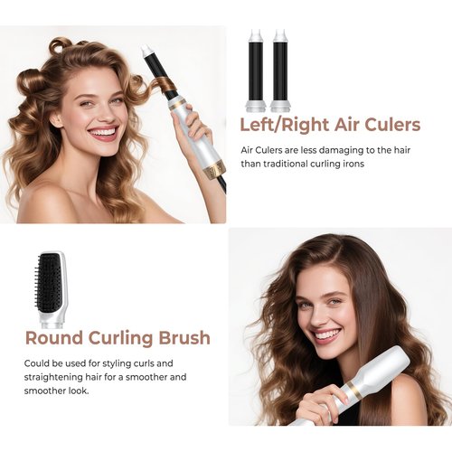 5 in 1 Blow Dryer Brush with Air Style Wrap Hair Styler,Negative Ionic Magic Style Set, Detachable Air Curler for Volumizer,Straightener,Drying
