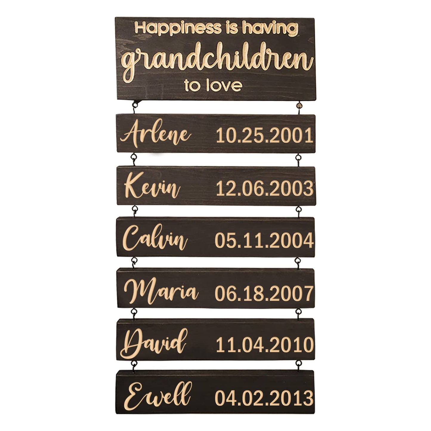 Amabery Happiness is Having Guandchildnen to Love Wood Sign Wall Hanging with 1-10 Names Birth Dates Personalized Grandparent Family Name Plaque Grandmother Grandfather Gift Ideas for Home