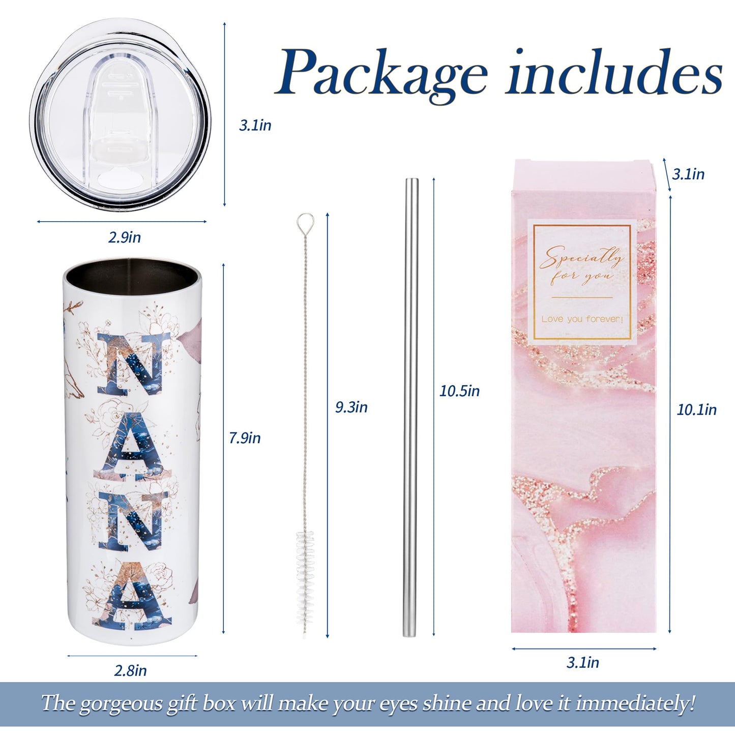 GloxwRiyt Nana Gifts for Grandma From Grandchildren, Birthday Christmas Gifts For Nana from Grandson Granddaughter, 20oz Floral Stainless Steel Tumbler with Lid (NANA)