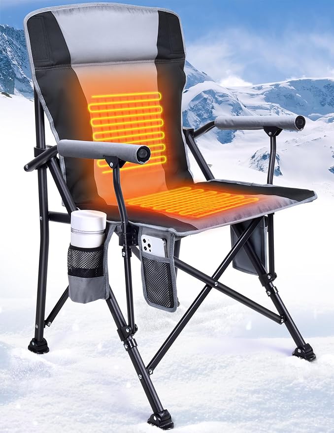 Docusvect Heated Camping Chair for Adults, Heats Back and Seat, 3 Heat Levels, Fully Padded Heated Folding Chair for Outdo...