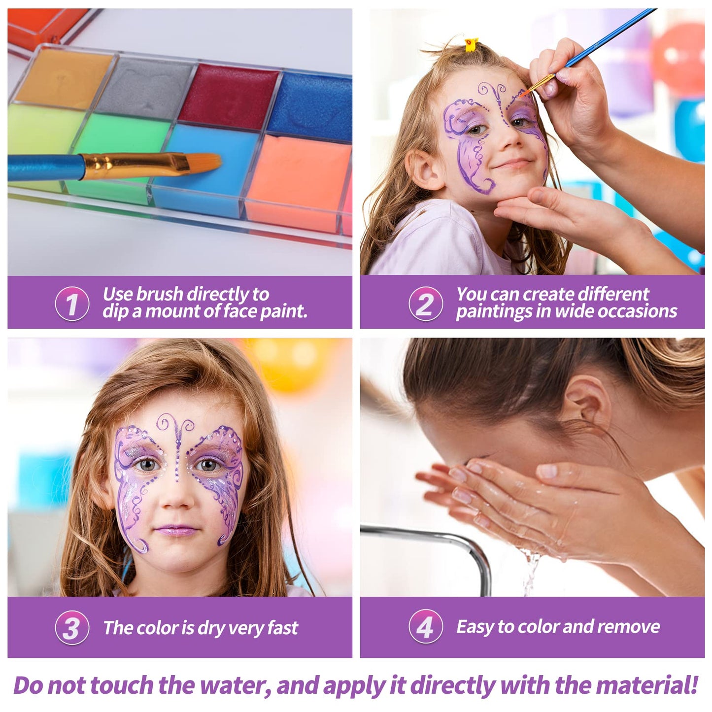 VESPRO Face Painting Kit For Kids Party,32 Colors Professional Oil Face&Body Paint Kit with 10 Brushes 4 Reusable Face Stencils,2 Glitters and 2 Sponges for Kids and Adults Halloween Makeup