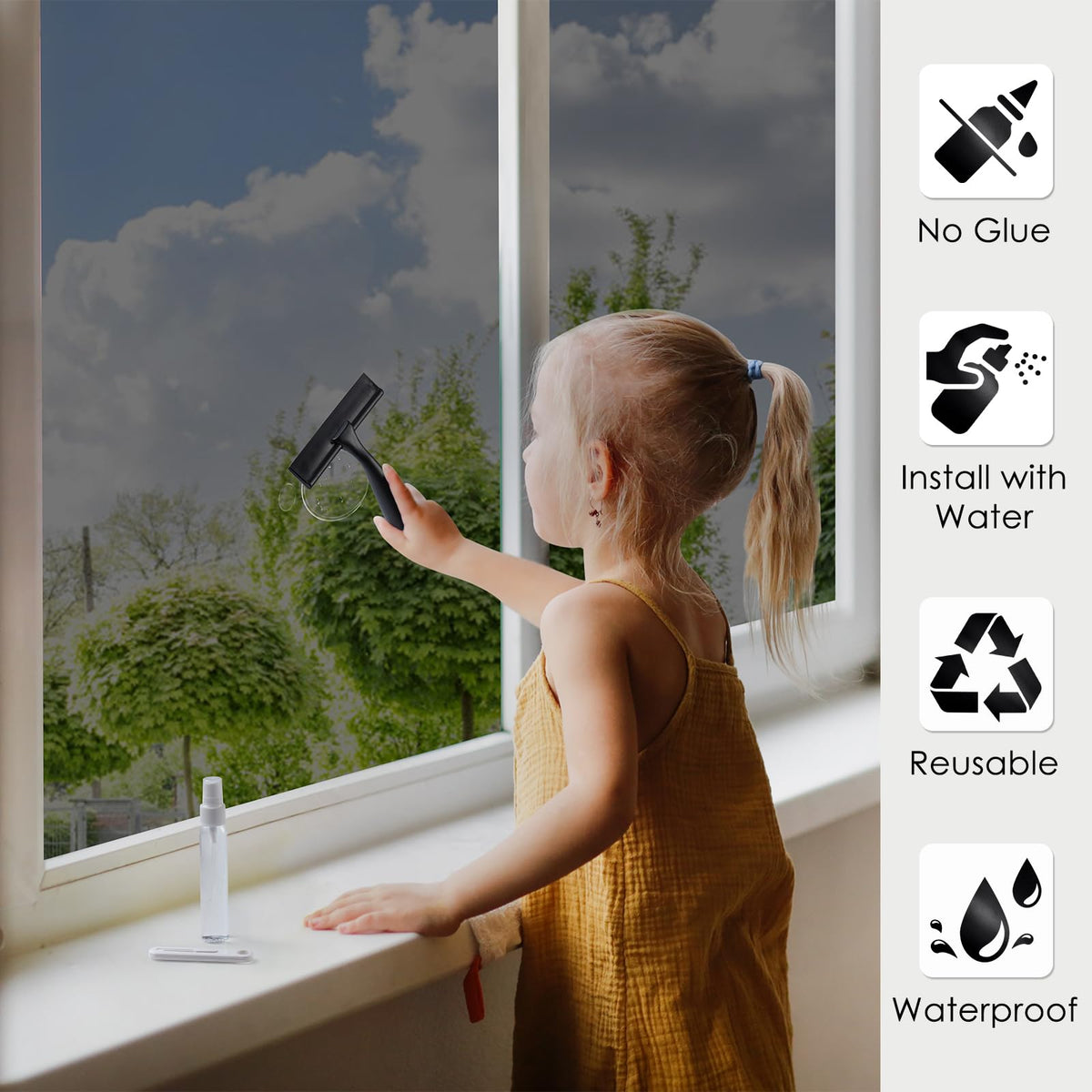 rabbitgoo One Way Window Privacy Film with Kit Window Tint for Home UV Heat Blocking Static Cling Sun Blocker Light Darkening Reflective Mirror Covering See Out Not in 17.5 in X 6.5 Feet Black Silver