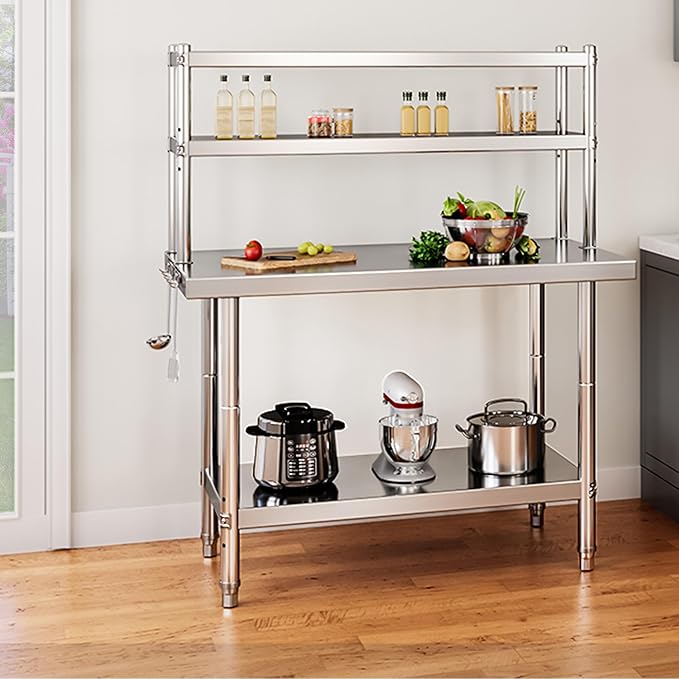 YITAHOME NSF Stainless Steel Table with Overshelves, 30" X 24" Work Table with 30" X 12" Shelf, Metal Table Prep Table for Home Kitchen Restaurant Garage Warehouse