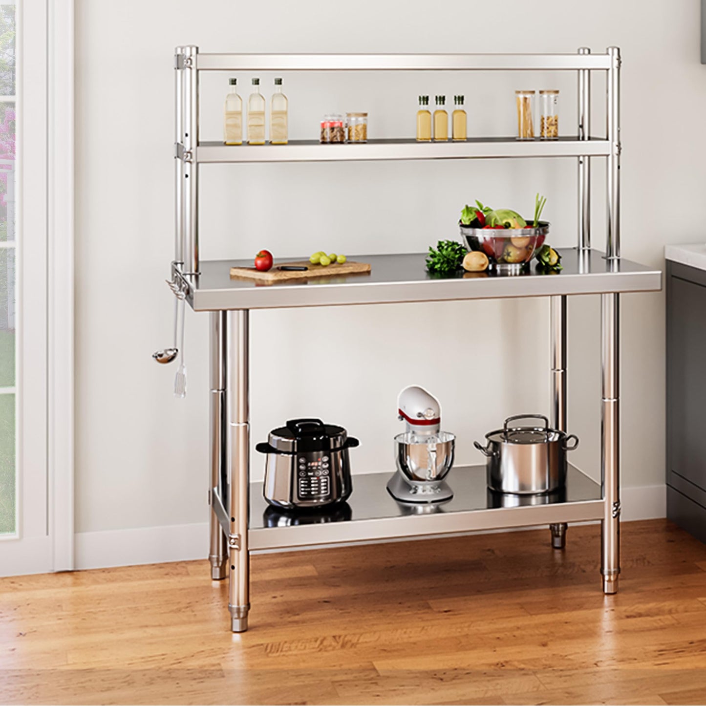 YITAHOME NSF Stainless Steel Table with Overshelves, 30" X 24" Work Table with 30" X 12" Shelf, Metal Table Prep Table for Home Kitchen Restaurant Garage Warehouse