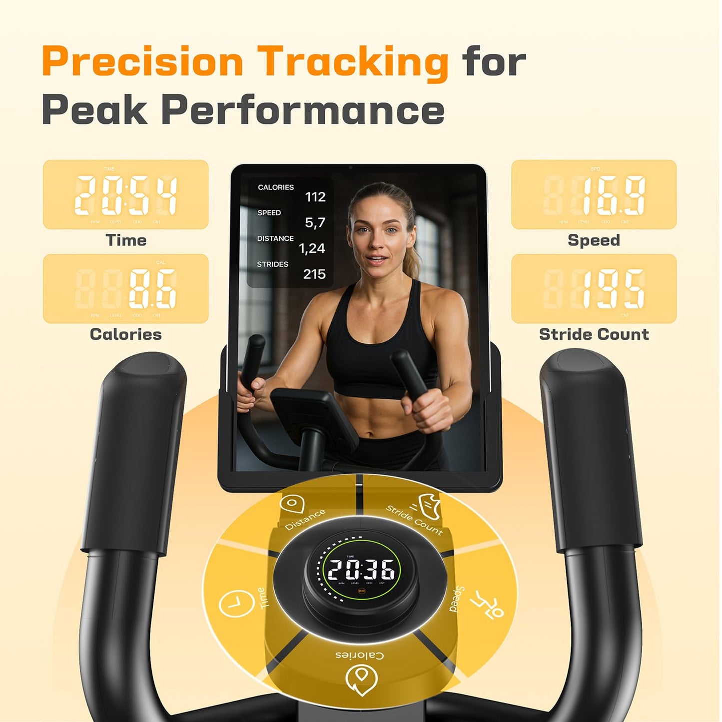 OWLSKY Elliptical Exercise Machine with APP, Elliptical Machine for Home with Hyper-Quiet Magnetic Driving System, 16 Resistance Levels,LCD Monitor,300LBS