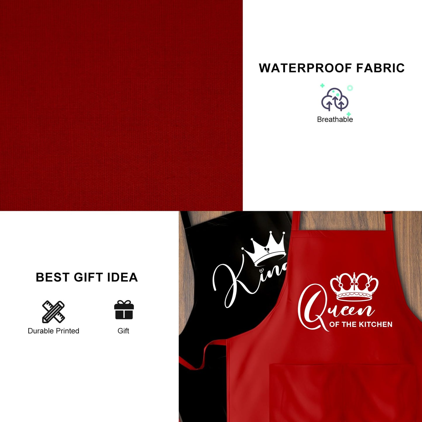 OARSE King Queen Apron Set Couple Aprons for Valentine's Day gifts His and Her Aprons for Couples