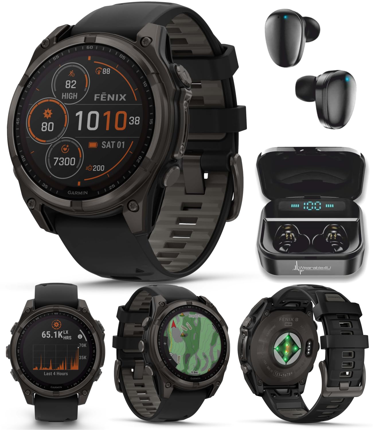 Wearable4U Garmin Fenix 8 47 Mm, Multisport Gps Smartwatch, Solar, Sapphire, Carbon Gray Dlc Titanium With Black/Pebble Gray Sil