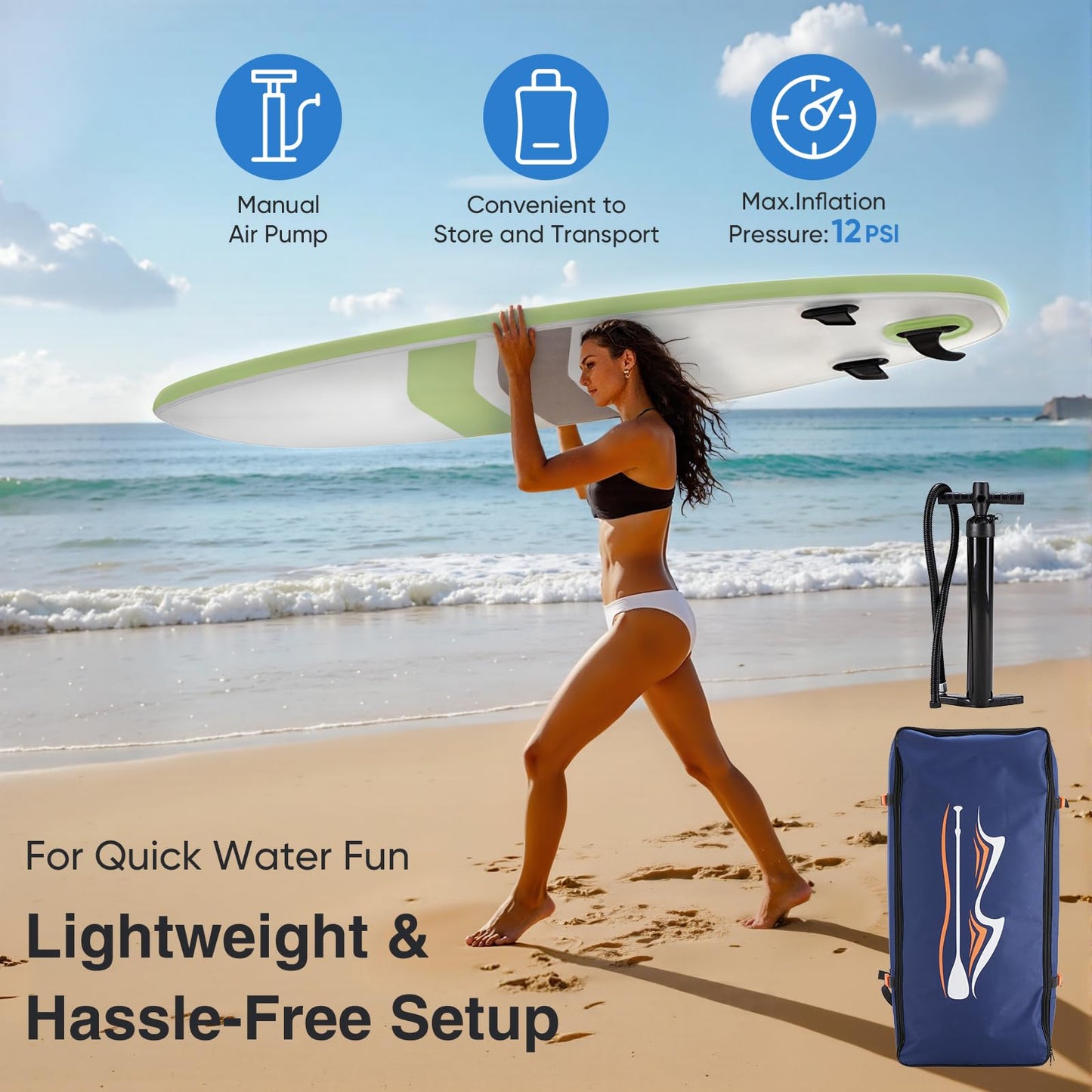 Sweetcrispy Inflatable Stand Up Paddle Board with Premium SUP Paddleboard Accessories,2-in-1 Paddle,Wide Stable Design,Non-Slip Comfort Deck for Adults & Youth of All Skill Levels,Light Green