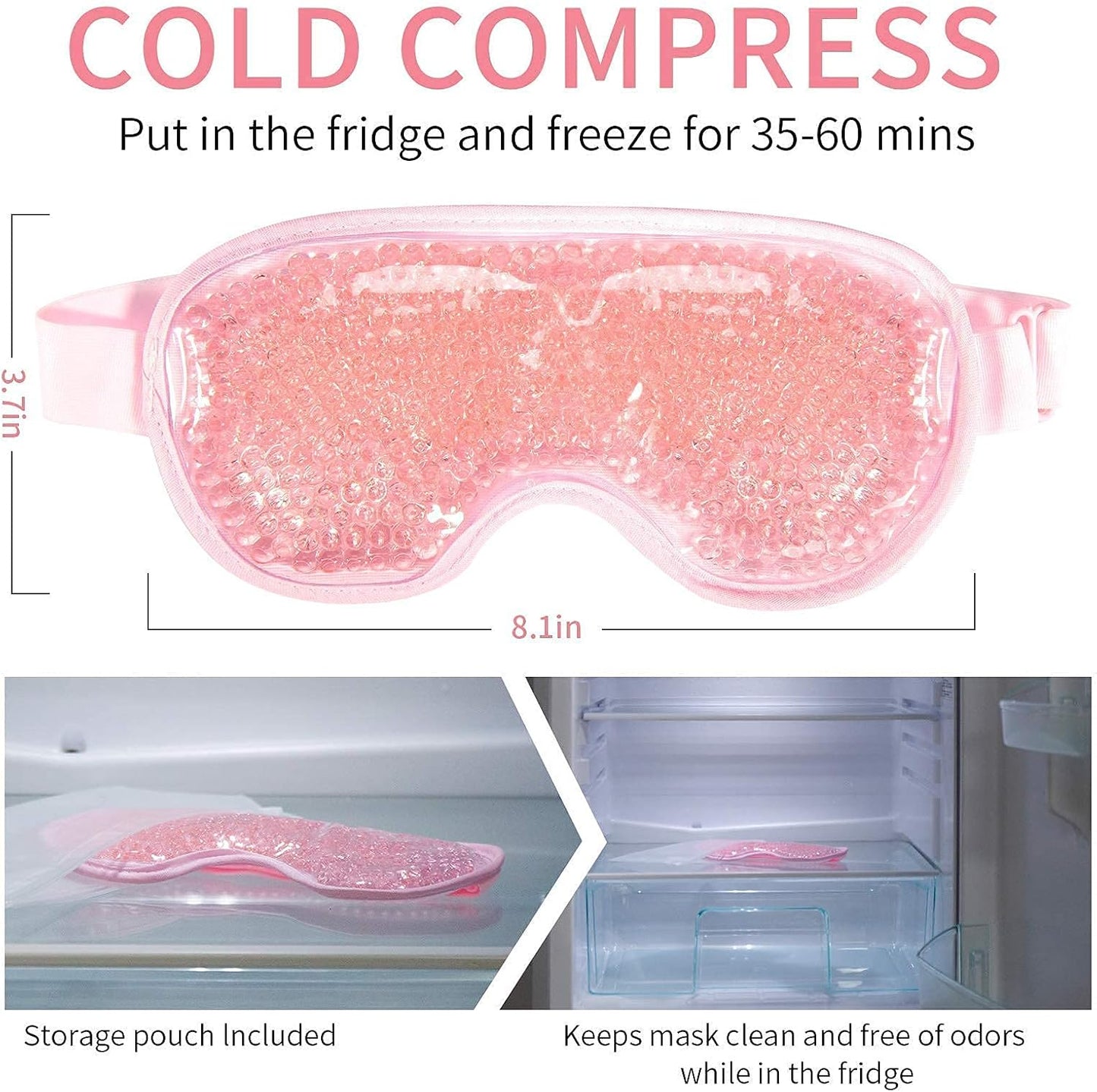 Cooling Eye Mask with Gel Bead, Reusable Cold Compress Ice Pack Sleeping Eye Cooling Pads for After Eyelid Surgery, Puffiness, Puffy Eyes, Headache, Migraine Relief (Pink)