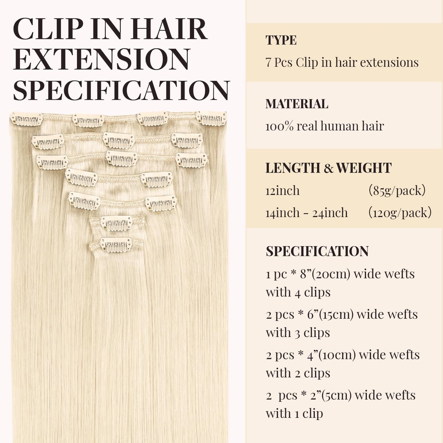 MAXITA Clip in Hair Extensions Real Human Hair, Remy Human Hair Clip in Extensions for Women, Natural Human Hair, 18inch 120g 7P