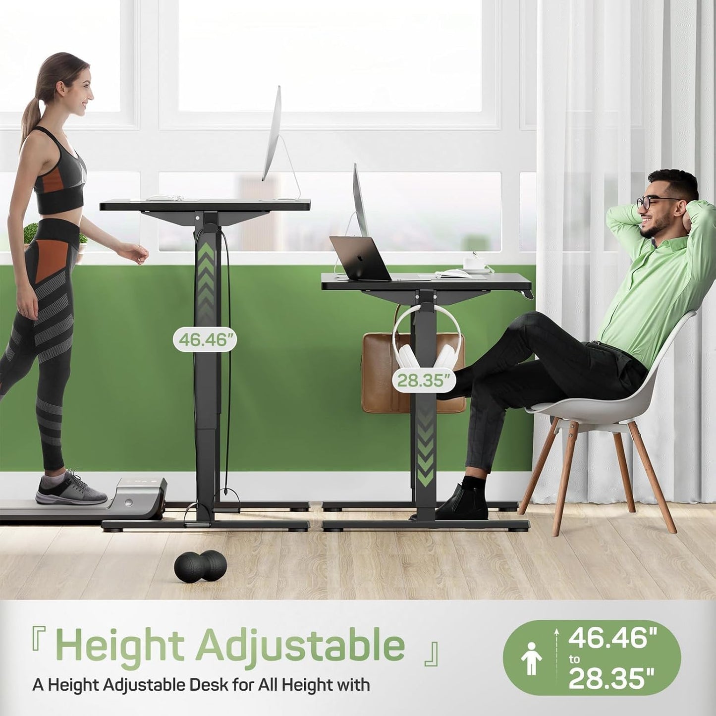 Whitmor Electric Standing Desk - 48 x 24 Inch Height Adjustable Computer Desk, Sit to Stand Home Office Table with Splice Board, 2 Hooks & Wire Hole, Black
