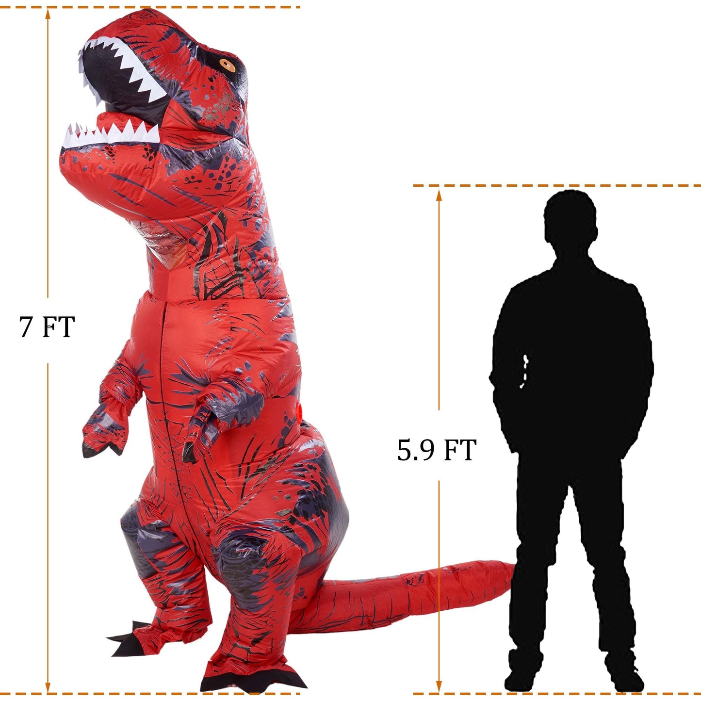 Lulu Home Halloween Dinosaur Costume, 7ft Tall T-Rex Inflatable Costume for Adult, Red