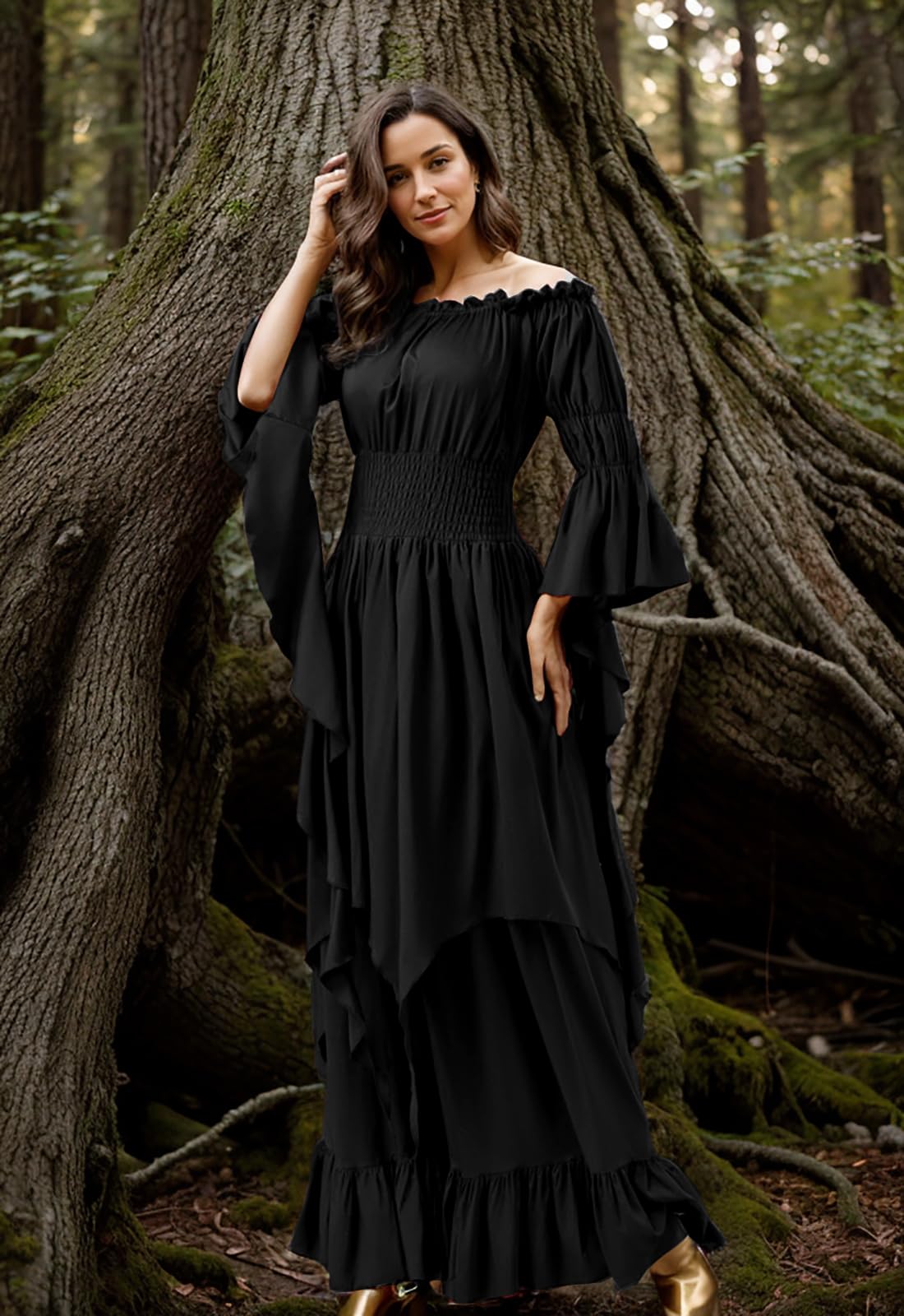 GOLDSTITCH Women's Victorian Dress Renaissance Medieval Costume Gothic Witch Dress Black for Women
