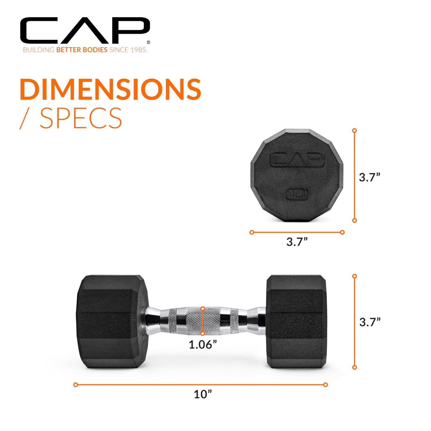 CAP Barbell 12-Sided Coated Dumbbell, 10 LB