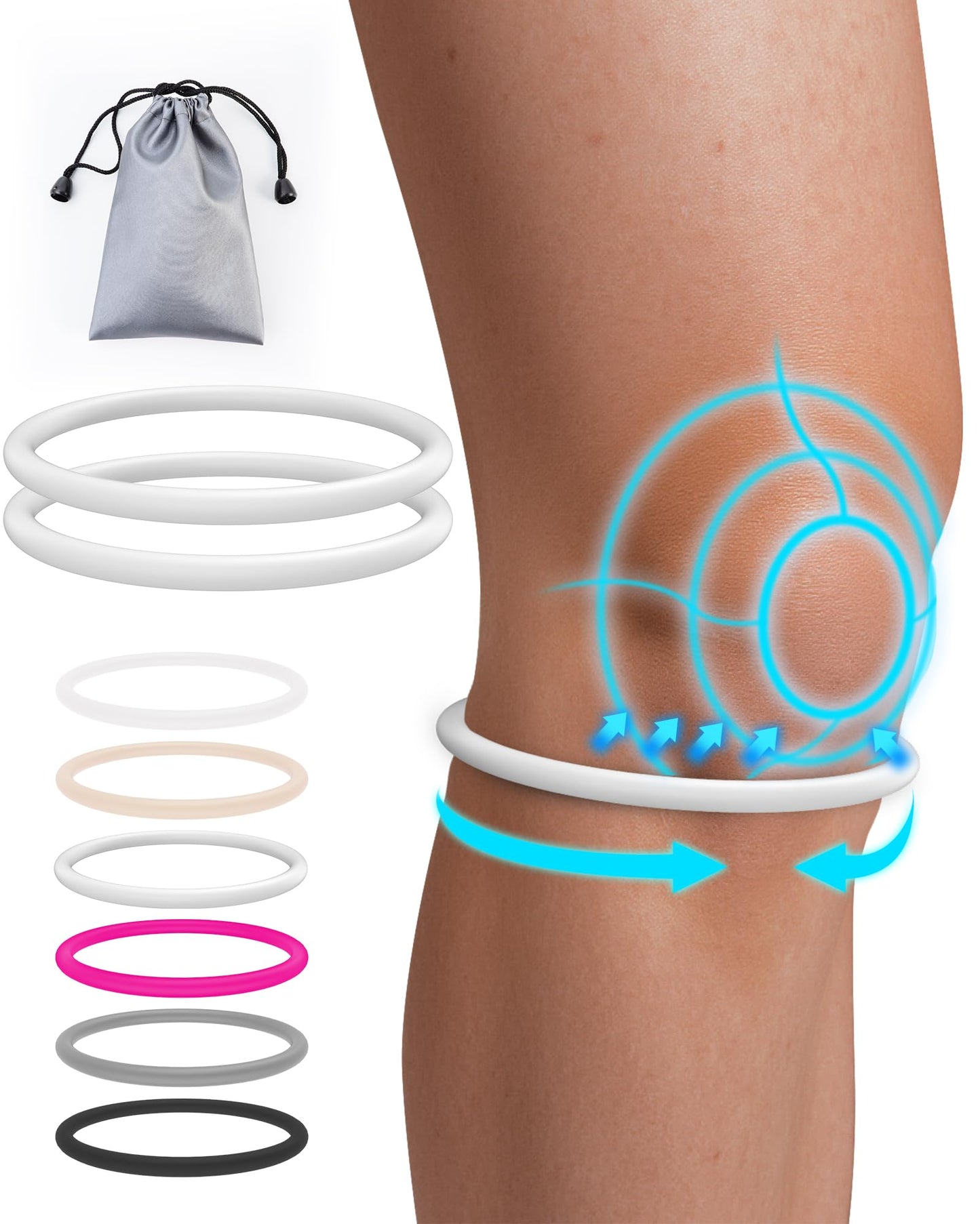 GREBIKE 2PCS Patellar Tendon Support Strap for Knee Pain Relief, Knee Bands for Basketball, Running, Tennis, Soccer and Hiking, Silicone Patella Band for Women and Men, Includes Storage Bag (White)