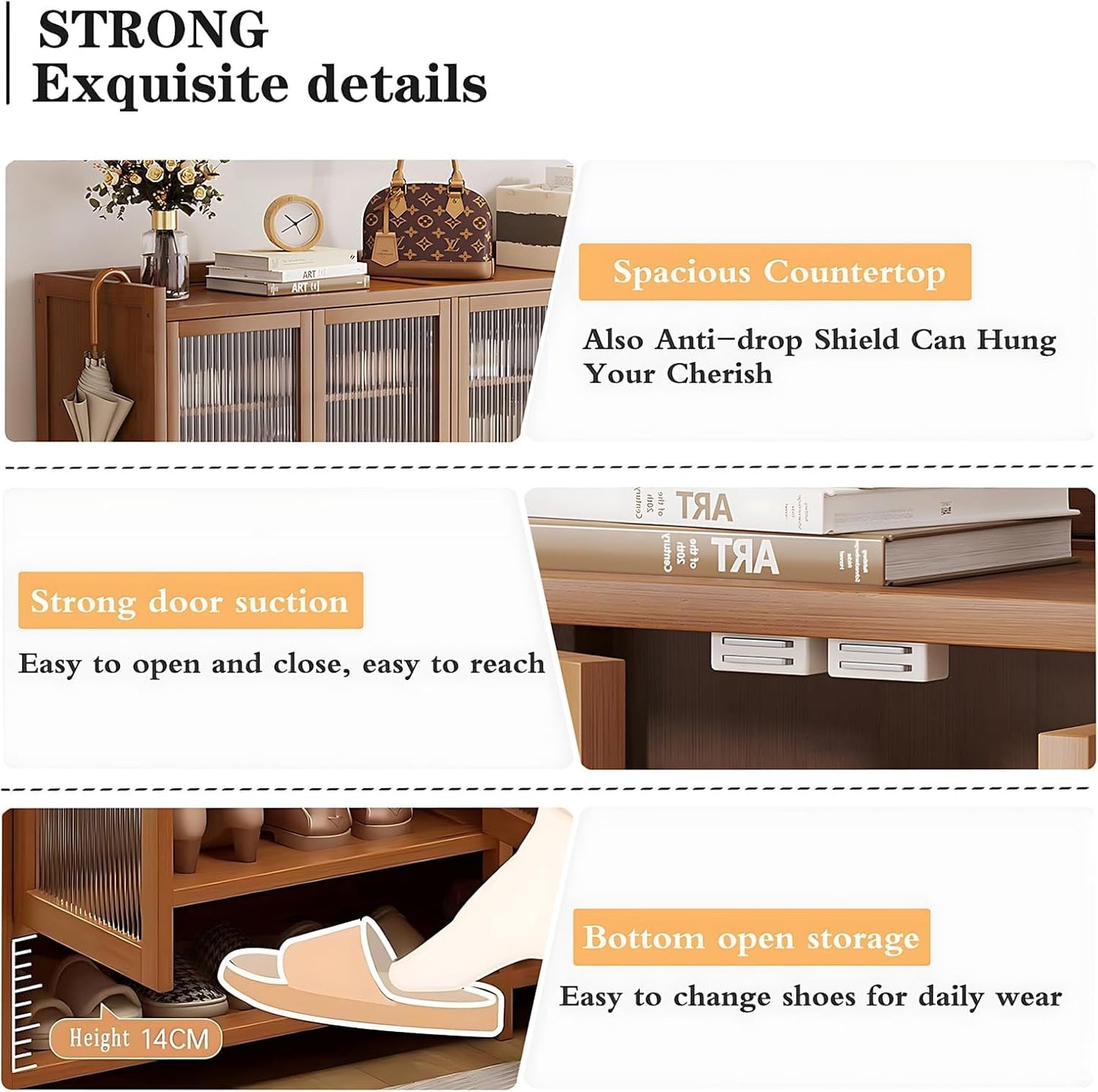 sasygfi 8 Tier Bamboo Shoe Cabinet, Shoe Storage Cabinet with Doors, Large Shoe Organizer with Shelves, Shoe Rack Organizer for Entryway, Hallway, Closet, Living Room (Brown)