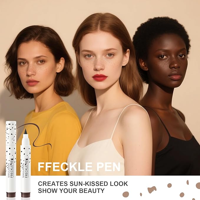 2 Pcs Freckle Pen Set, Natural Lifelike Faux Freckles Pen Waterproof, Long - Lasting and Quick Dry, Create Natural Sunkissed Skin Makeup for Beginners or Professional (Dark Brown+Light Brown)