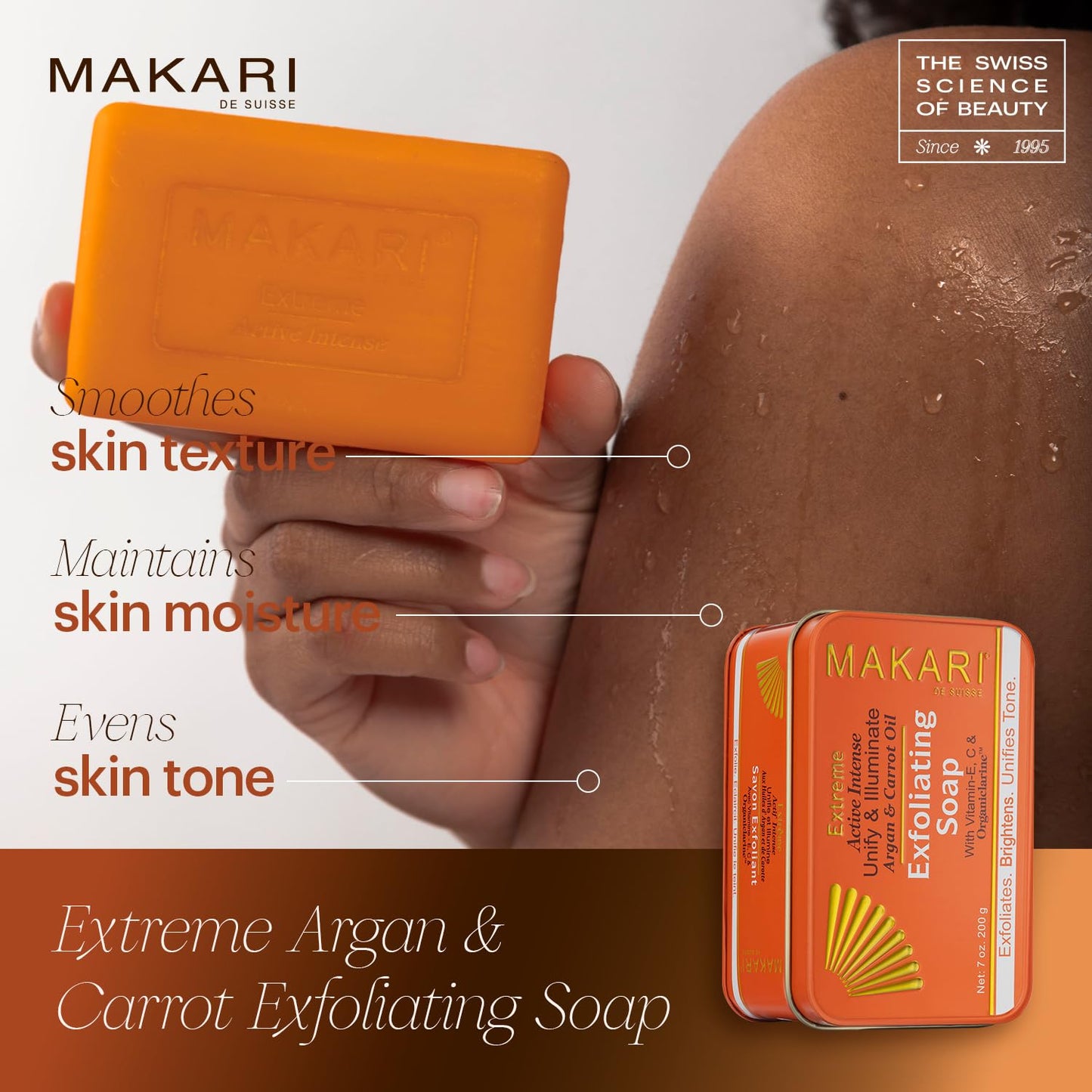 MAKARI Extreme Active Intense Argan & Carrot Oil Exfoliating Soap (7oz) | Advanced Brightening Bar Soap | With Apricot Seed Extr