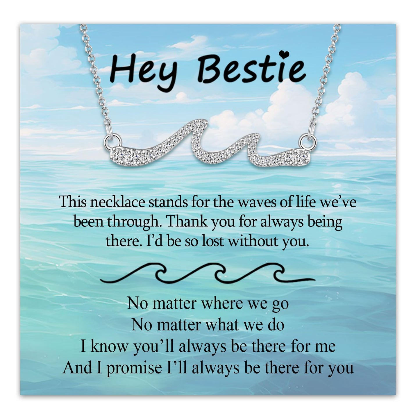 EPIRORA Bestie Gifts for Best Friend, Silver Wave Necklace for Women, BBF Birthday Anniversary Christmas Jewelry Present Idea