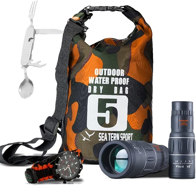 Go Tough Wilderness Camping Set | Camping Kit with Included Waterproof Dry Bag, Monocular, Paracord Survival Watch, Utensi...