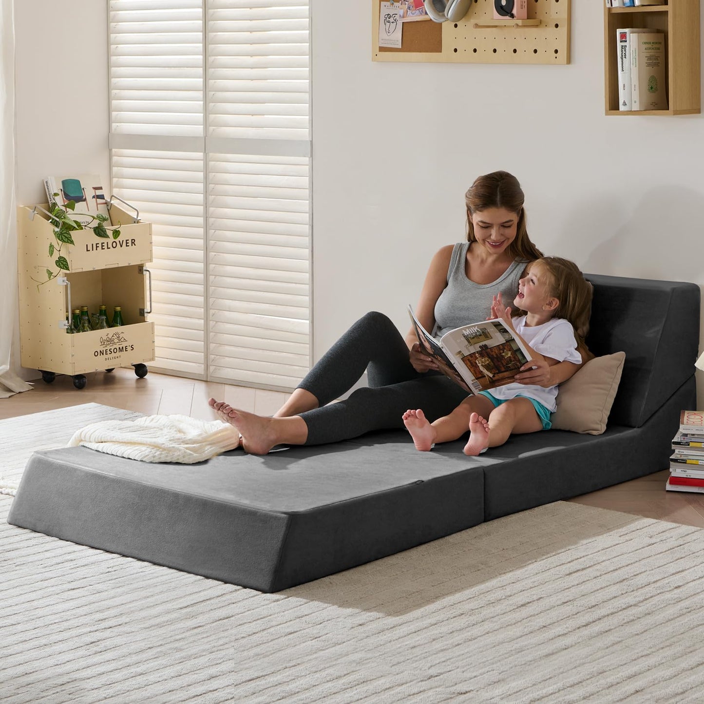 Rilelola Folding Sofa Bed, Sleeper Chair and Futon Couch, Convertible Sofa Bed, Floor Sofa for Living Room/Guest Room/Dorm/Home Office, Twin Size, Dark Gray