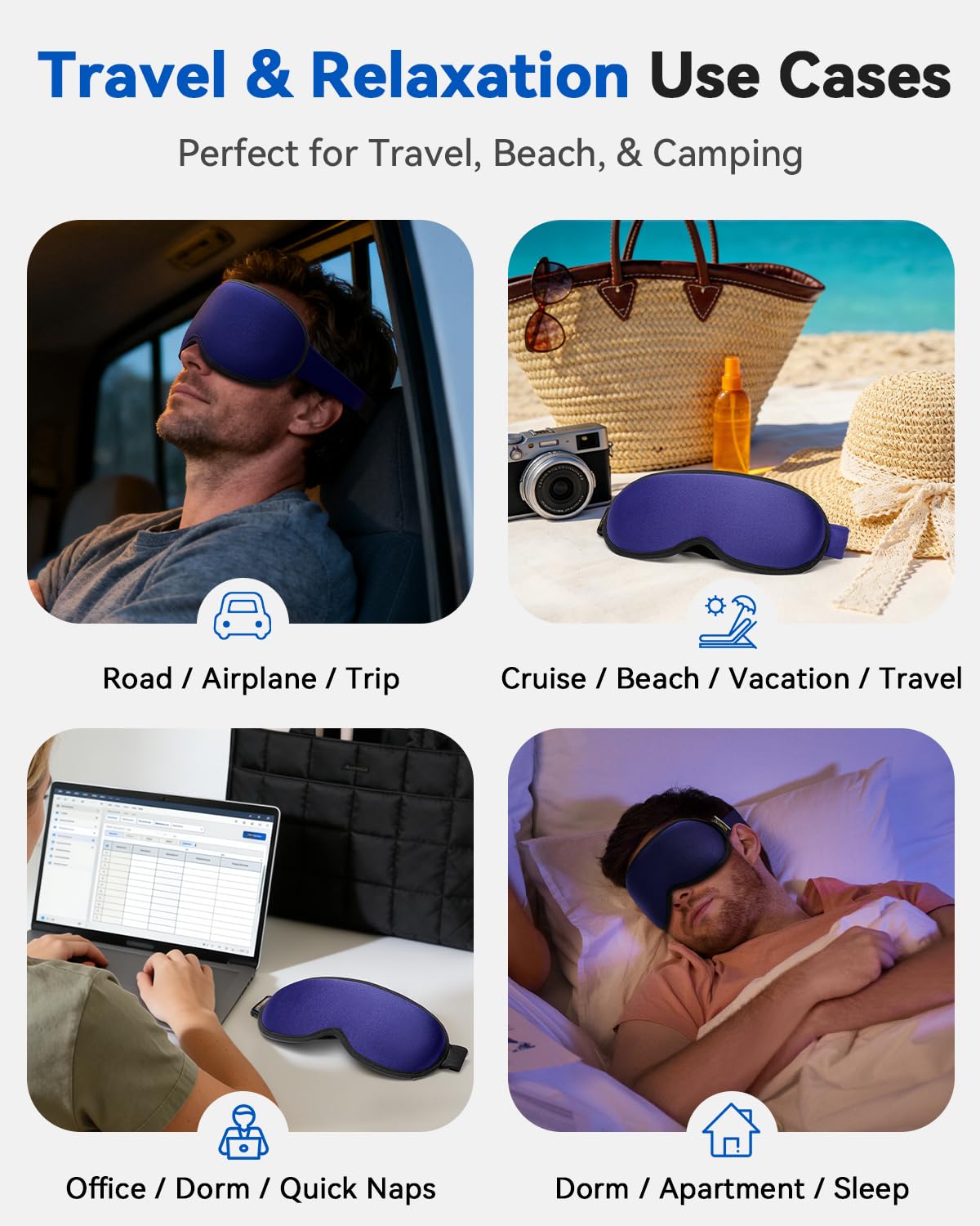 3D Contoured Weighted Eye Mask for Sleeping – Blackout, Lash-Friendly Sleep Mask for Relaxation, Spring Break, Beach Vacation, Summer Hiking Essentials, Washable Memory Foam, Navy Blue
