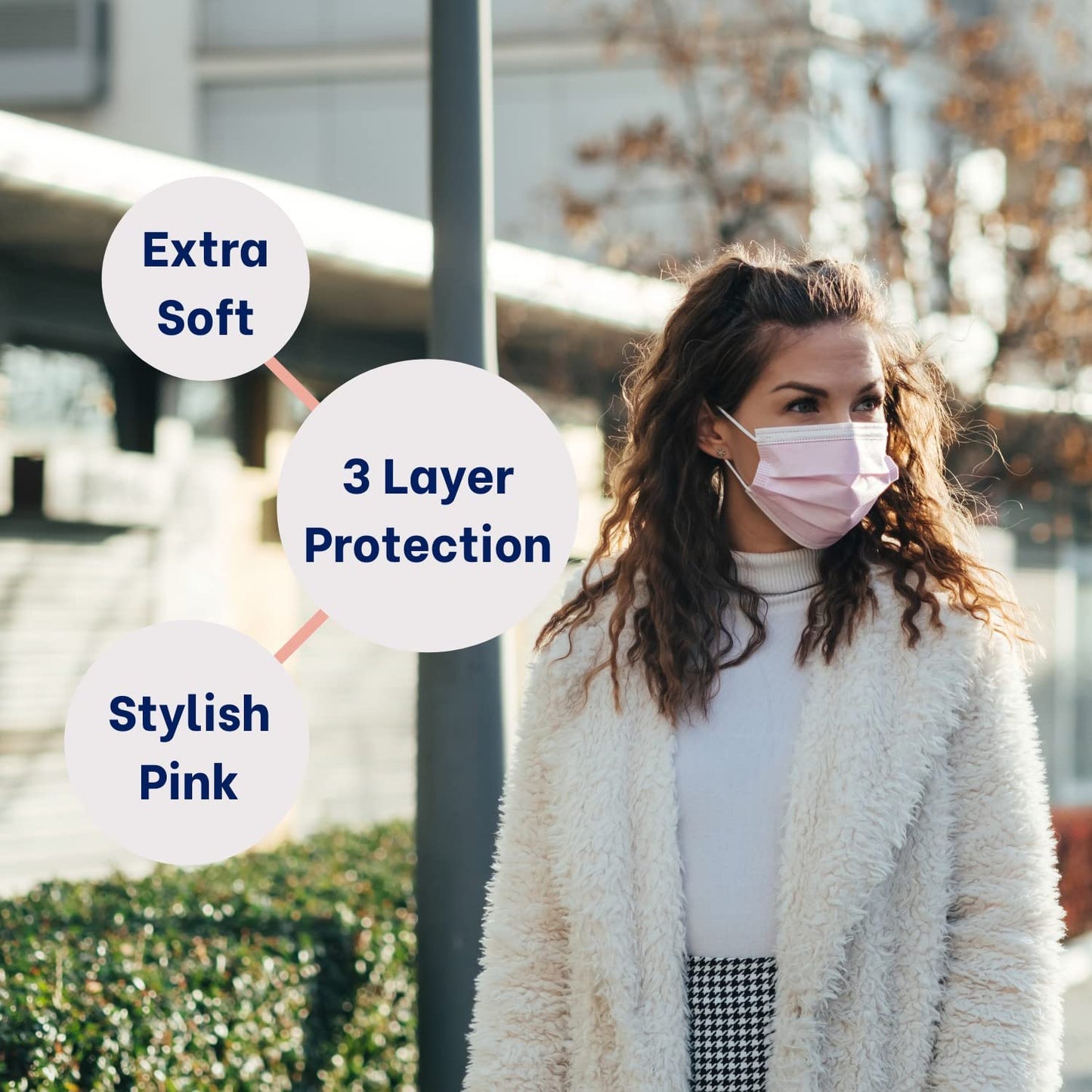MAGICARE Pink Face Mask, Disposable - 3 Ply, Premium Pink Mask for Adults - Soft, Breathable, Comfortable - Disposable Face Masks for Women & Men (50/Box)