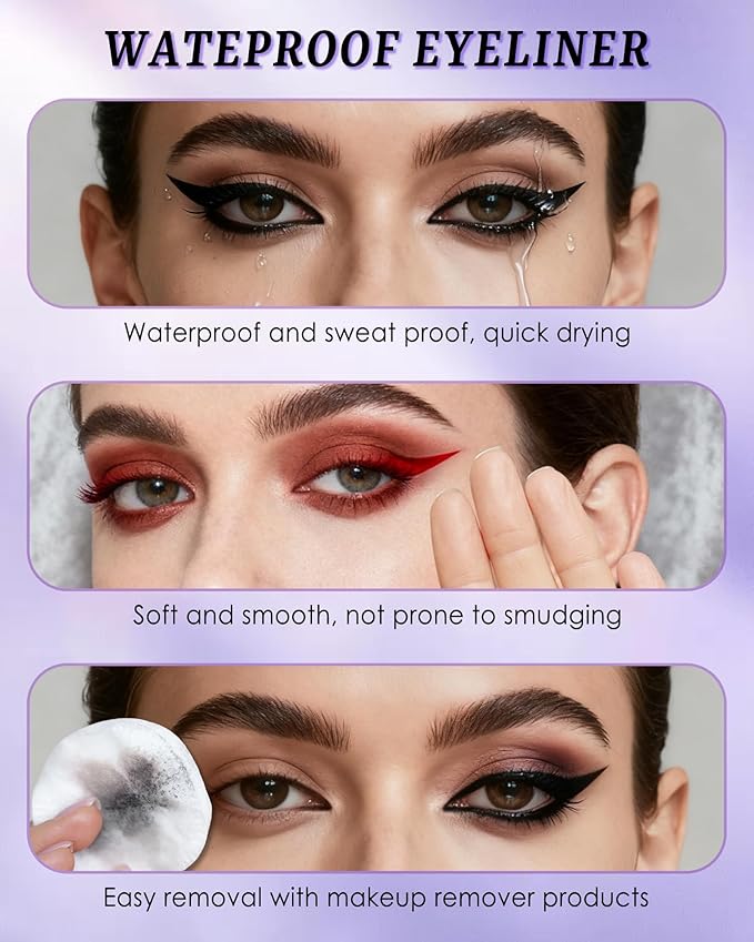 Liquid Eyeliner Pen, White Waterproof Long Lasting Colored Eye Liner Pen with Precision Tip, Matte Colorful Smudgeproof High Pigmented Eyeliner Pencil, Cosplay Party Stage Eye Makeup Gift for Women-03