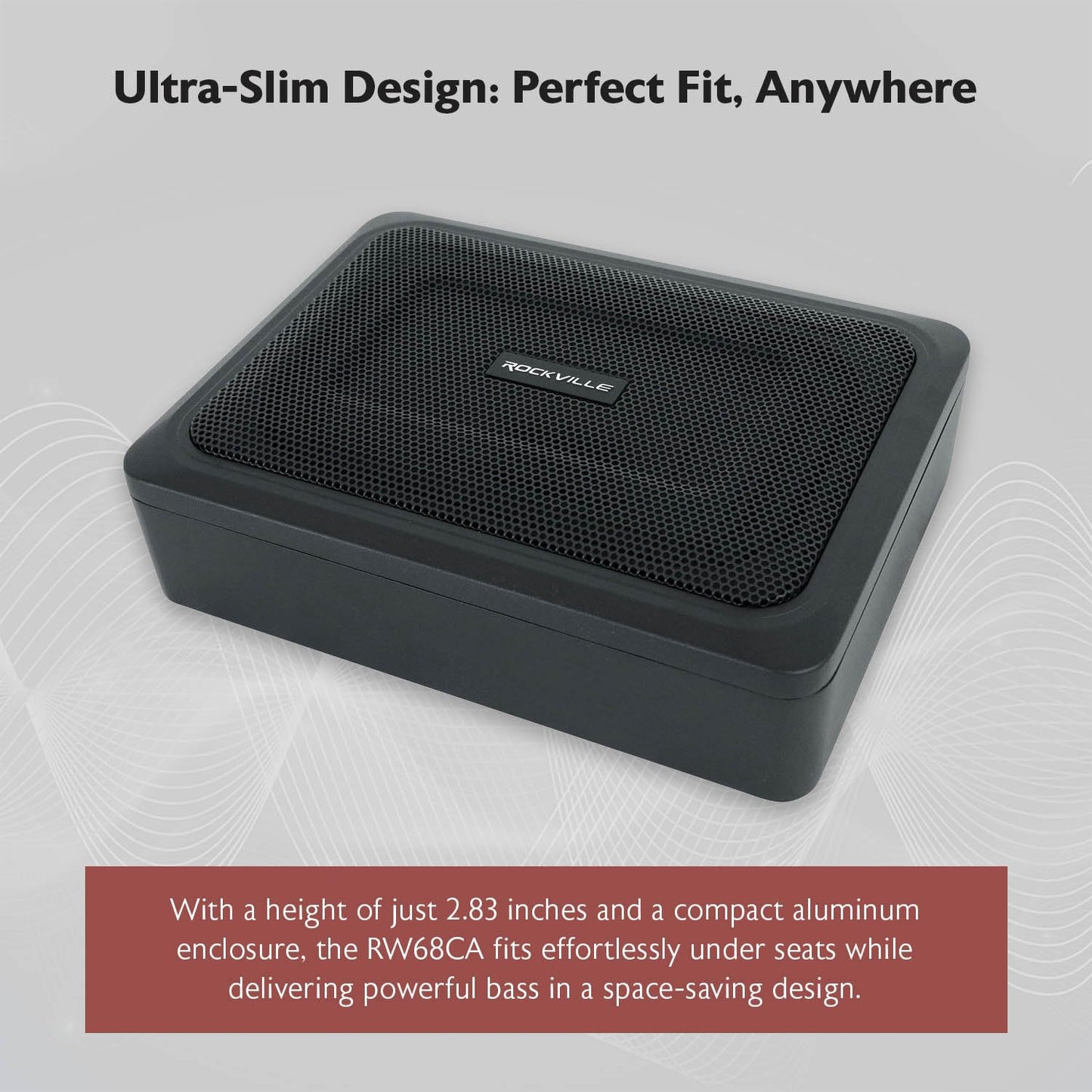 Rockville Rw68Ca 400W 6X8 Slim Under-Seat Active Car Subwoofer, 4 Ohm, Built-In Amplifier, Remote Bass Control, Cast Aluminum En