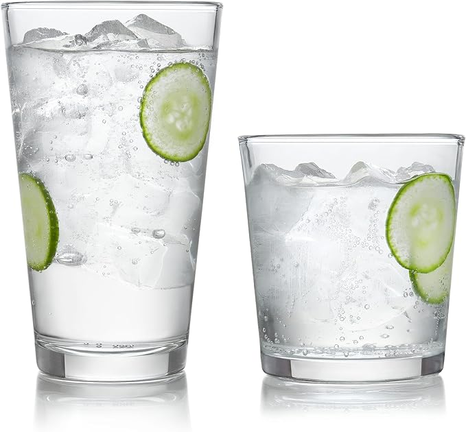Libbey Preston Tumbler and Rocks Glass Cups Set, All Purpose Everyday Drinking Glasses Set of 16, Glassware Drinking Glass...
