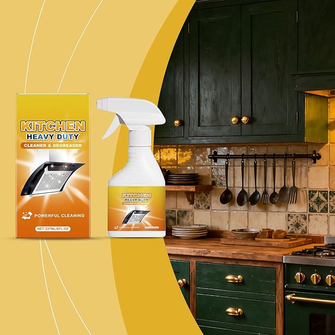 Kitchen Cleaner - 8fl.oz Foam Heavy Duty Degreaser, Spray Nozzle Waterless Grease Cleaner for Kitchen, Oven, Stove, Counter, Cabinet, Glass, Sink, Wall, Fast Acting and Easy to Use