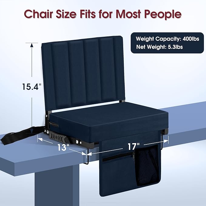 Halituny Stadium Seat for Bleachers with Back Support, Portable Bleacher Seat with Wide Comfy Padded Cushion, Metal Hook, Folding Stadium Chair with Shoulder Strap, Carry Handle, Cup Holder