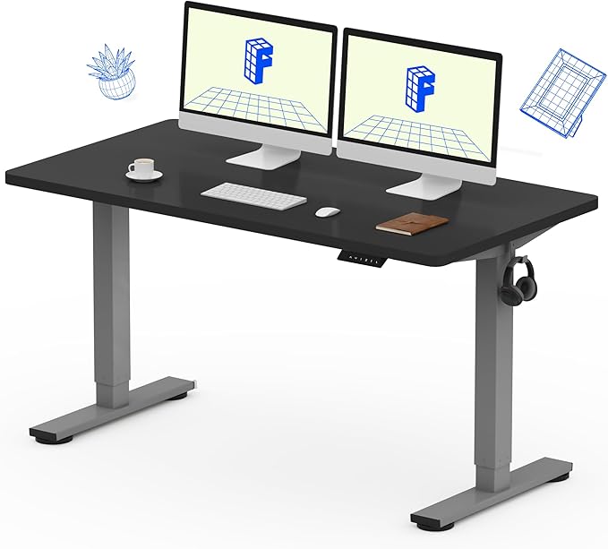 FLEXISPOT EN1 One-Piece Electric Stand Up Desk 55x28 Inches Home Office Computer Standing Table Height Adjustable Desk (Silver Frame + 55" Black Top, 2 Packages)