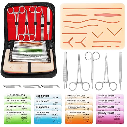 Suture Practice Kit for Medical Students - Suturing Kit Suture Pad with Pre-Cut Wounds, Suturing Threads & Tools, Wound Cl...