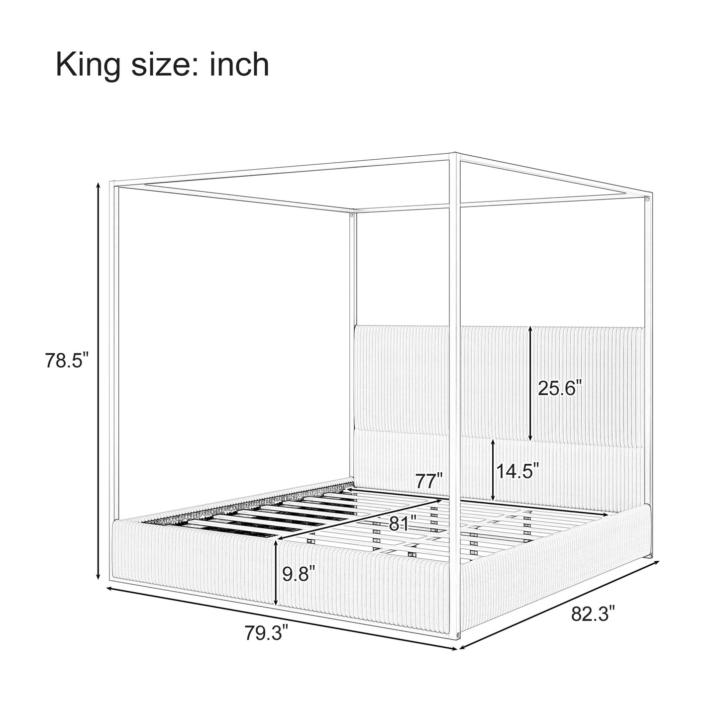 Merax Modern Luxury King Metal Canopy Bed with Tall Upholstered Headboard, Gold Four Poster Bed, No Box Spring Needed, Beige