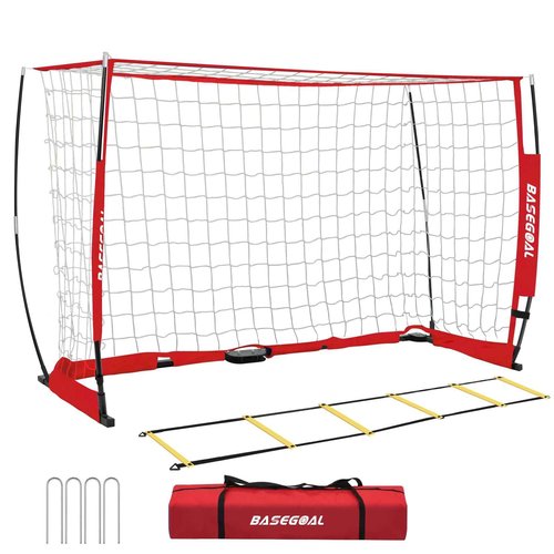 BaseGoal Soccer Goal,Soccer Net,Soccer Goals for Backyard,with Bow Frame,Collapsible Metal Base and Agility Ladder