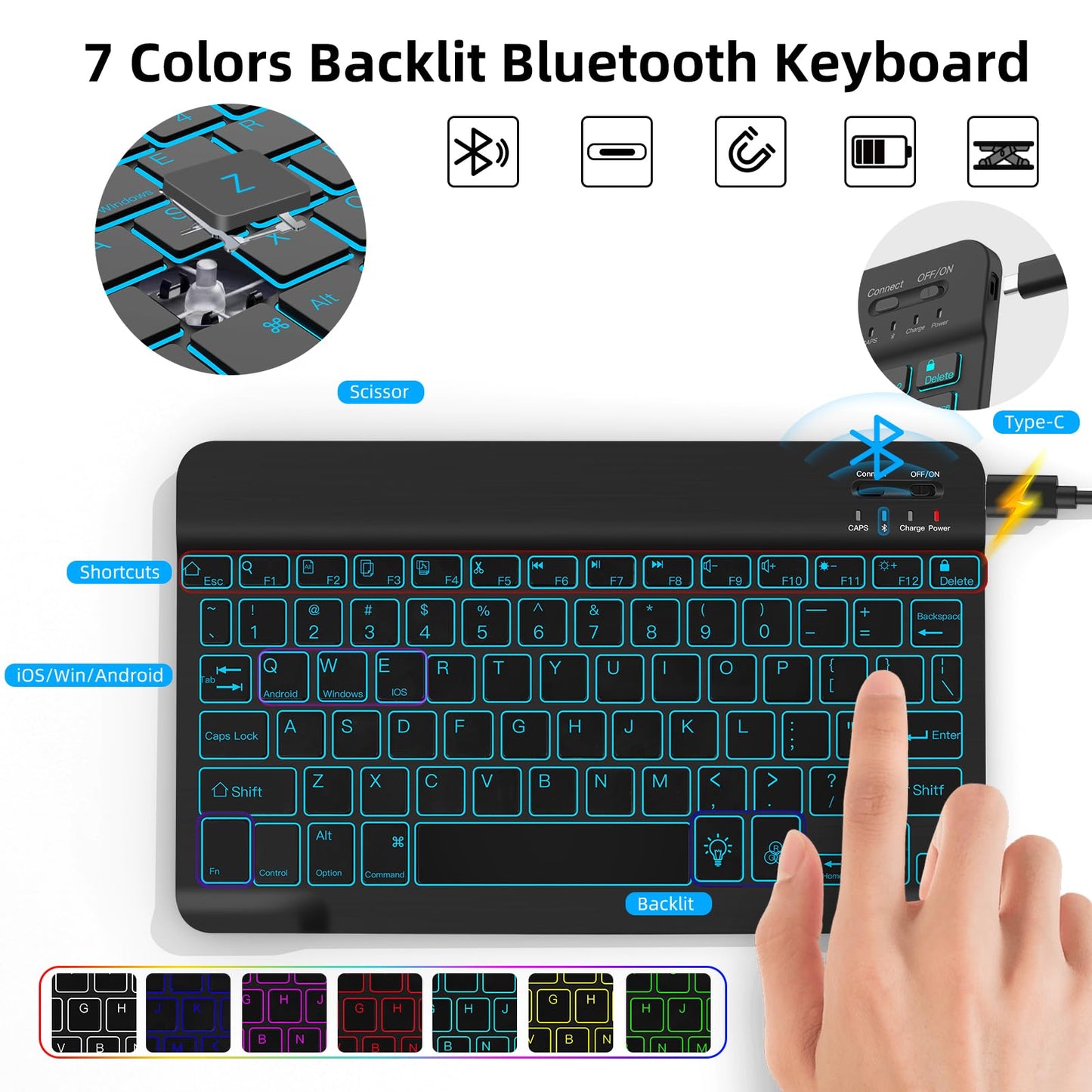 Juqitech Backlit Keyboard Case For Samsung Galaxy Tab S10 Lite S10 Fe S9 Fe 10.9 Inch S9 11 Inch, Detachable Slim Soft Tablet Mu