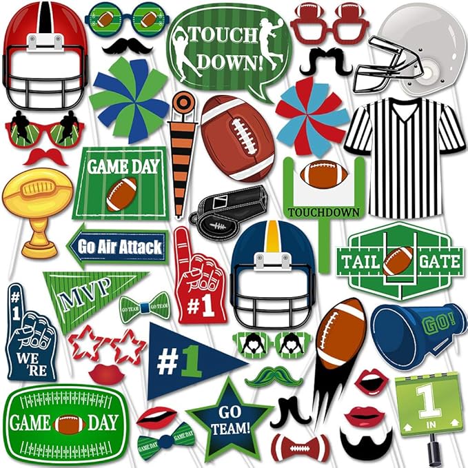 42Pcs Football Photo Booth Props Kit Super Bowl Game Day Decorations Sport Game Day Party Supplies Decorations